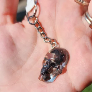 Hematite Skull Keychain