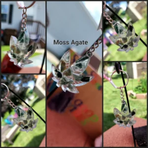 Moss Agate Pot Leaf Keychain
