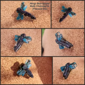 Blue Apatite and Black Tourmaline Dragonfly Pin