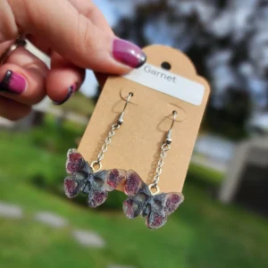 Garnet Butterfly Skull Earrings