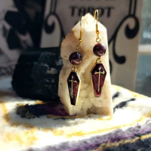 Garnet and Gold colored Coffin Earrings