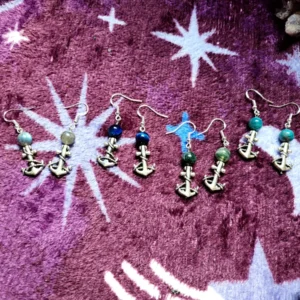 Blue Tigers Eye Anchor Earrings