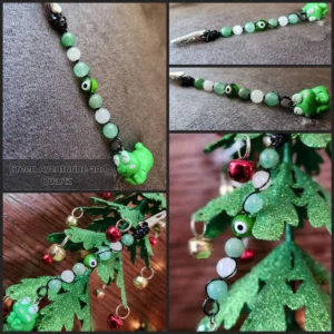 Green Aventurine and Quartz Roach clips with Frog Charm