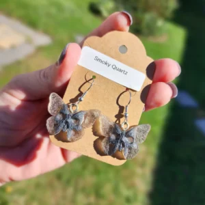 Smoky Quartz Butterfly Skull Earrings