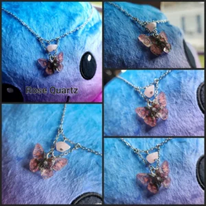 Rose Quartz Butterfly Skull Necklace