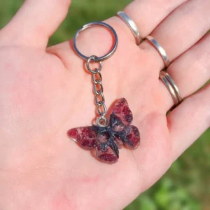 Garnet Butterfly Skull Keychain