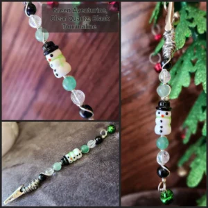 Snowman Roach Clips with Black Tourmaline, Clear Quartz and Green Aventurine