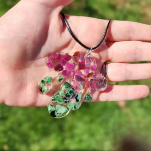 UV Reactive Ruby and Zoisite Mushroom Necklace