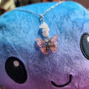 Rose Quartz Butterfly Skull Necklace