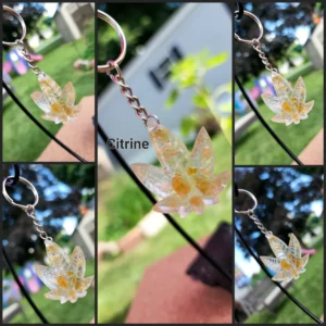 Citrine Pot Leaf Keychain