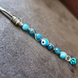 Blue Apatite Roach Clips with Eye bead and Blue Bells