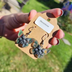 Bloodstone Butterfly Skull Earrings