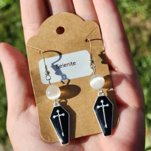 Selenite with Coffin Earrings