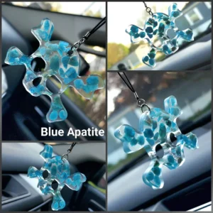 Blue Apatite Skull and Cross Bones Hanging Car Charm