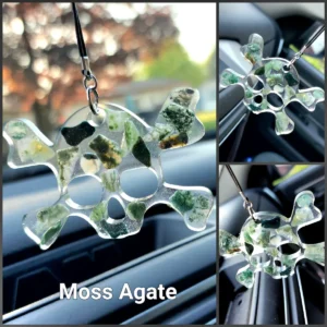 Moss Agate Skull and Cross Bones Hanging Car Charm