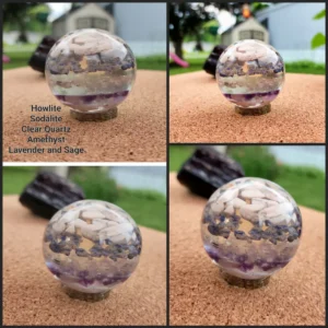 Large Howlite Sodalite Clear Quartz Amethyst Lavender and Sage Serenity Sphere