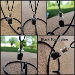 Black Tourmaline Glass Bottle Necklace