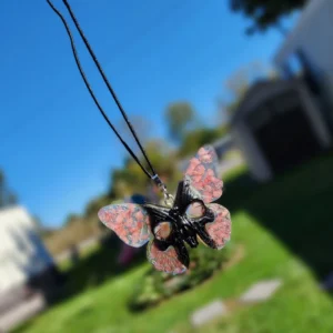 Rose Quartz Butterfly Skull Hanging Car Charm