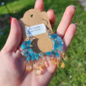 Blue Apatite and Citrine Dangle Moon Earrings