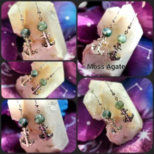 Moss Agate Anchor Earrings