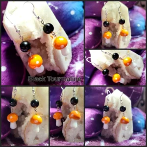 Black Tourmaline Mushroom Earrings