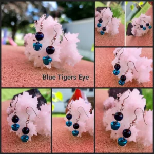 Blue Tigers Eye Earrings with Bells