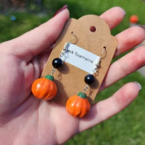 Black Tourmaline Pumpkin Earrings