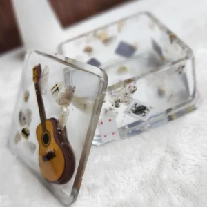 Rutile Quartz Trinket box with an Acoustic Guitar and Mini Playing Cards