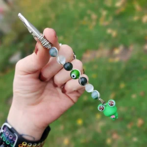 Moss Agate and Selenite Roach Clips with Frog Charm