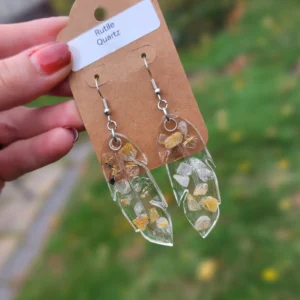 Rutile Quartz Feather Earrings