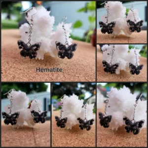 Hematite Butterfly Skull Earrings, Dangle