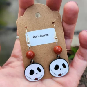 Round Skeleton Face with Red Jasper Earrings