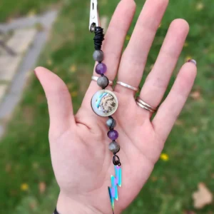 Labradorite and Amethyst Roach Clips with an Abalone Shell bead and Lighting Bolt Charm