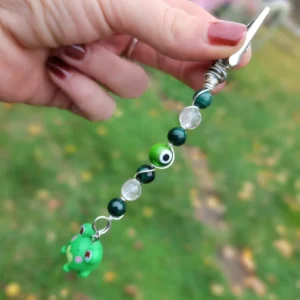 Malachite and Clear Quartz Roach Clips with Frog Charm