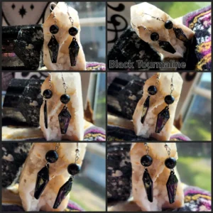 Black Tourmaline with Black Coffin Earrings