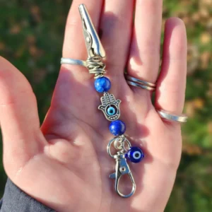 Lapis Lazuli Mini Clips and Keychain with Evil Eye Charms