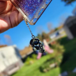Black Tourmaline Skull Phone Charm