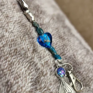 Blue Apatite Mini Roach Clip Keychain with Mermaid Tail