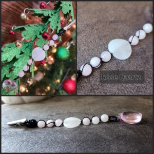 Rose Quartz Roach clips with a Rose Quartz Heart and Glass Heart Dangle Charm