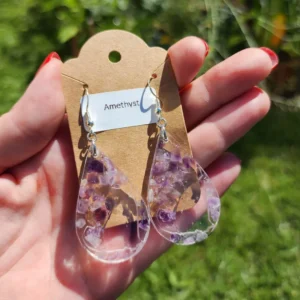 Amethyst Cat Dangle Earrings, Sitting Cat