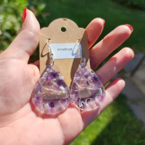 Amethyst Cat Dangle Earrings, Standing Cat