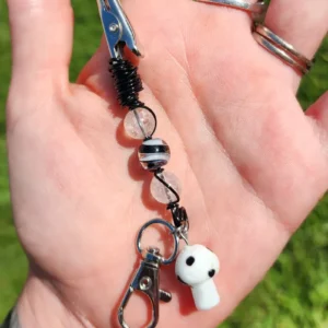 Clear Quartz Mini Roach Clips and Keychain with Mushroom bead