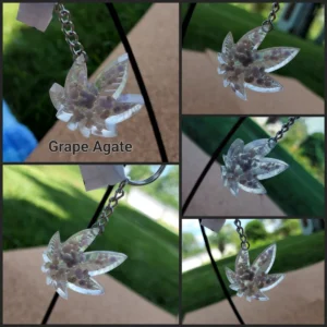 Grape Agate Pot Leaf Keychain