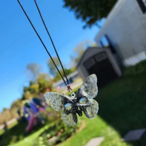 Smoky Quartz Butterfly Skull Hanging Car Charm