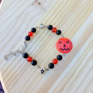 Black Tourmaline and Carnelian Pumpkin Bracelet