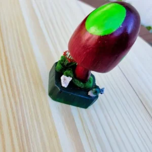 Hand-carved Purple Heart Wooden Mushroom with snail figurine and real quartz geode piece